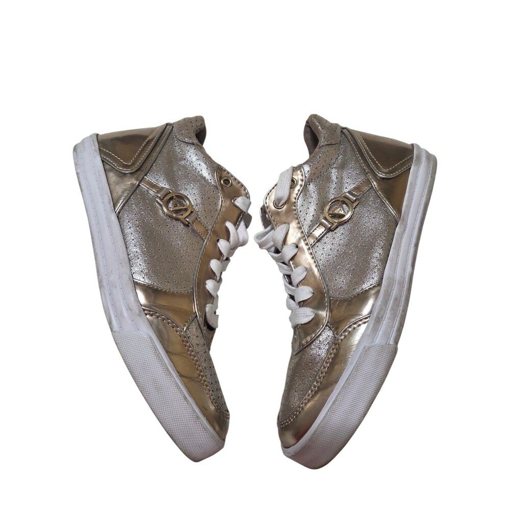 GUESS High Top Gerree Sneakers Shoes Gold Logo Lace Up Women's 7.5 S2 - Picture 3 of 11